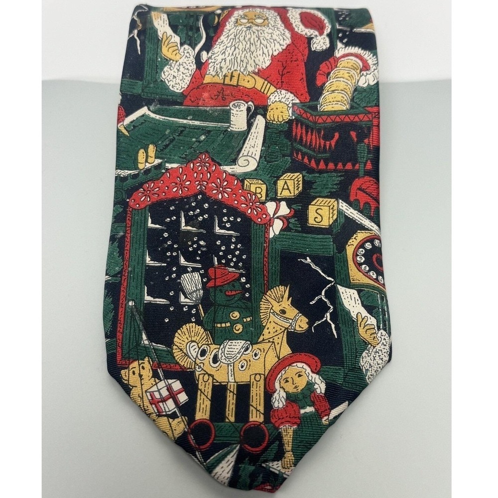 Cape Cod Neckwear Mens Silk Tie Santa Workshop Christmas Holiday‎ Toys Made USA